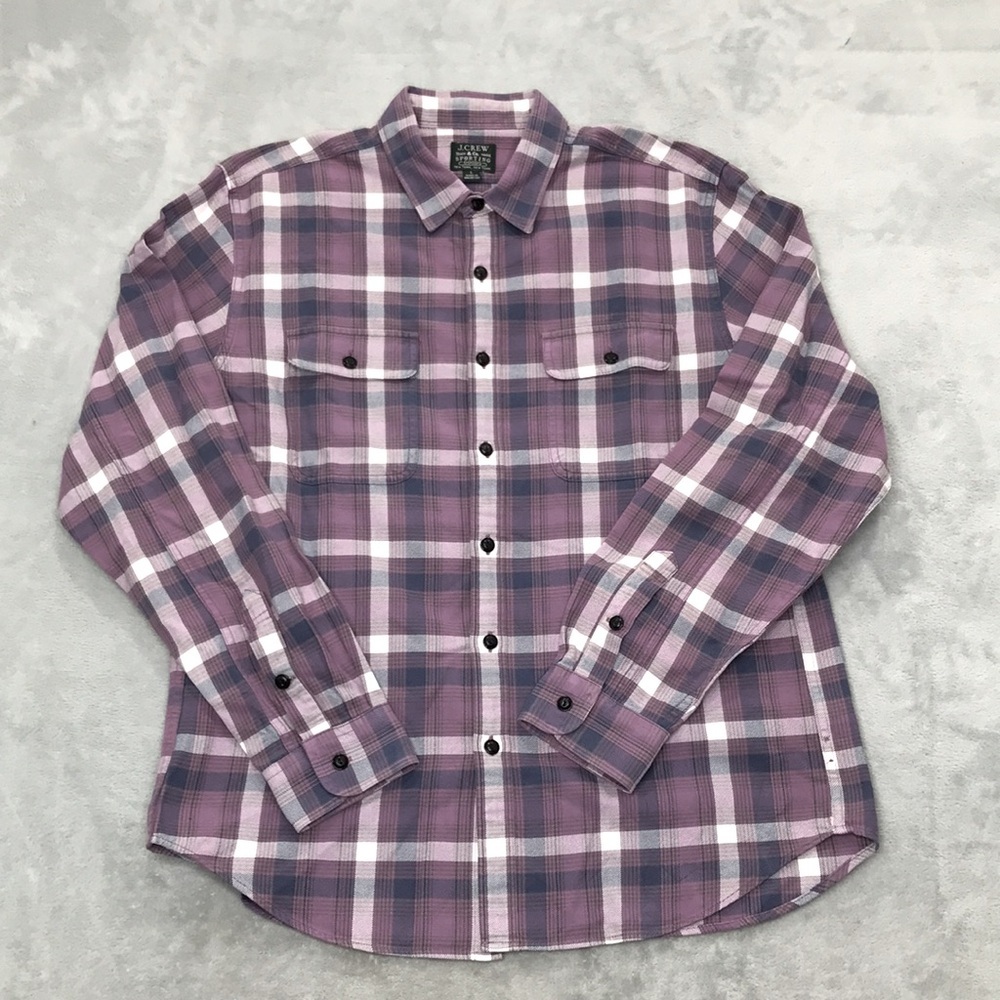 J. Crew Trade & Co. Sporting Goods Purple Plaid Button Down SIze L